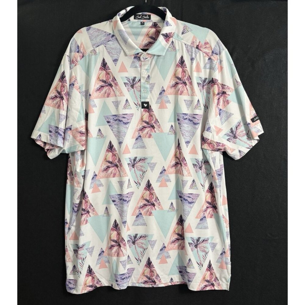 BAD BIRDIE Men Golf Polo Shirt Pyramid Palm Trees Sz 2XL Multicolor Sports 82-29